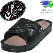 تصویر دمپایی زنانه راحتی شیما نگین دار راستی دمپایی زنانه راحتی نرم طرح چرم ، نگین دار