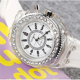 تصویر ساعت آنالوگ زنانه با نگین‌های سنگی مدل J2199W برند geneva Women's Stone Studded Analog Watch J2199W