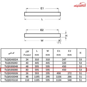 تصویر پنل سقفی توکار 80 وات 60 در 60 تولید نور مدل مونلایت کد TLQ92BS080 