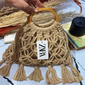 تصویر کیف حصیری دسته چوبی ZARA 
