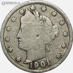 تصویر سکه 5 سنت قدیمی آمریکا 1901 (Liberty ـ آزادی) 