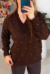 تصویر بافت قهوه ای نگین دار ترک زنانه Pd۸۶ 