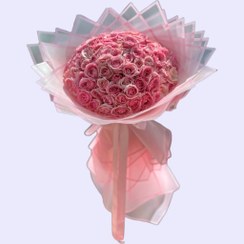 تصویر دسته گل رز صورتی ۱۰۰شاخه 