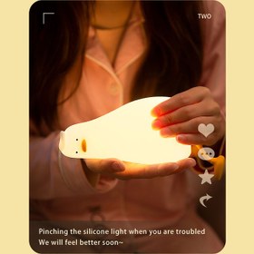 تصویر چراغ خواب فانتزی رومیزی قابل شارژ Festive LED Lying Flat Duck Lamp Festive LED Lying Flat Duck Soft Silicone Lamp Slapping Induction Bedside Bedroom Night Light with Mobile Phone Holder