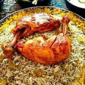 تصویر باقالی پلو با مرغ زعفرانی جذاب بامخلفات و سیب زمینی سرخ شده با برنج ایرانی1000گرمی 