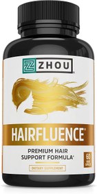 تصویر Zhou Hairfluence | Premium Hair Growth Formula for Longer, Stronger, Healthier Hair | Biotin, Collagen, Keratin, B Vitamins, Bamboo Extract | for All Hair Types | 60 VegCaps 