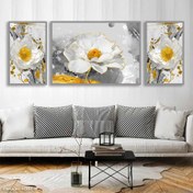 تصویر تابلو جدید دیواری گل سفید طلایی 
