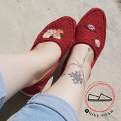 تصویر گیوه گلدوزی شده رنگ قرمز با نخ ابریشم زیره میکرو آلن - 35 give