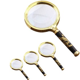 تصویر ذره بين مطالعه دسته دار طلایی 90 میلیمتری 