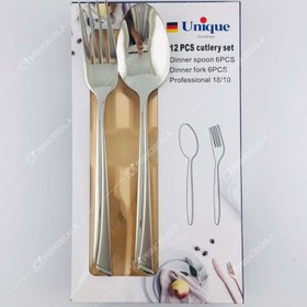 تصویر قاشق و چنگال استیل ۱۲ پارچه یونیک مناسب ۶ نفر 