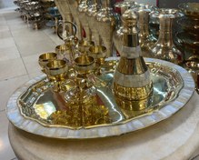 تصویر ست شراب خوری برنجی هندی صدفکاری شده 