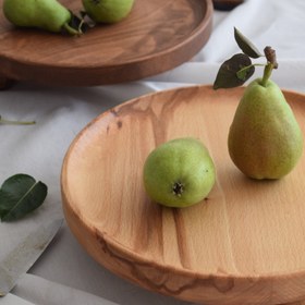 تصویر سینی چوبی گردوچ مدل گرد پایه دار 