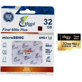 تصویر کارت حافظه microSDHC ویکومن مدل Extra 600X کلاس 10 استاندارد UHS-I U3 سرعت 90MBps ظرفیت 32 گیگابایت به همراه کارت ریدر Vicco Man Final 600X UHS-I U3 Class 10 90MBps microSDHC Card 32GB