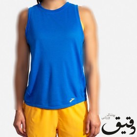 تصویر تاپ ورزشی بروکس زنانه Brooks Distance running top آبی BROOKS WOMEN DISTANCETANK