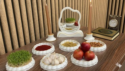 تصویر ست هفت‌سین مدرن مدل دالبری (سفید دور طلایی) - مجموعه ۹ پارچه | خرید آنلاین از فروشگاه شهر شلف white , haft-sin-set , modern