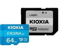 تصویر کارت حافظه کیوکسیا مدل KIOXIA EXCERIA G2 microSD Card UHS-I 64GB 100MB/s با آداپتور 