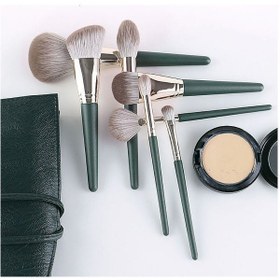 تصویر ست برس آرایشی مدل G1 رنگ سبز 14 عددی به همراه کیف متفرقه Brush Set G1 14Pcs With Bag