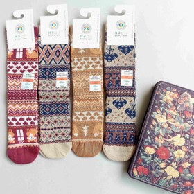 تصویر جوراب پشمی زنانه طرح تار و پود Socks park Womens woolen socks with a pattern of socks park