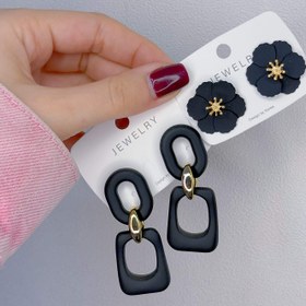 تصویر گوشواره میخی آویز و گل 