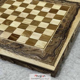 تصویر تخته نرد و شطرنج چوب گردو سنندج دور خفاشی و پشت منبت کاری شده کد TNS634 