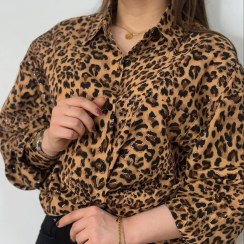 تصویر شومیز پلنگی - کرم / فری سایز 