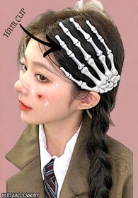 تصویر گیره مو دخترانه طرح دست اسکلت Skeleton hand hair clip