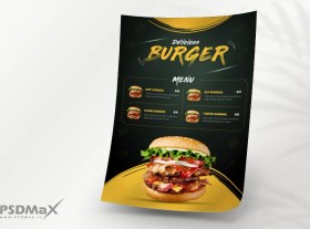 تصویر منوی لایه باز فست فود با تم تیره 