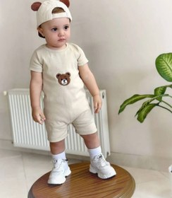 تصویر رامپر تدی نوزادی کبریتی سایز ۳ تا ۶ ماه 