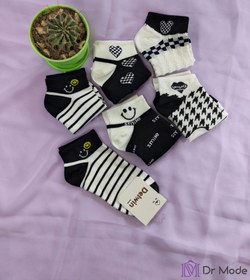 تصویر جوراب مچی زنانه 5 طرح سفید مشکی Women's ankle socks, 5 designs, white and black