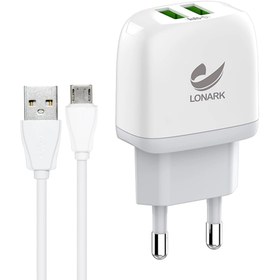 تصویر شارژ دیواری لونارک مدل LW55A توان 12 وات همراه با کابل میکرو یو اس بی Lonark LW55A 12W Wall Charger with micro-usb Cable