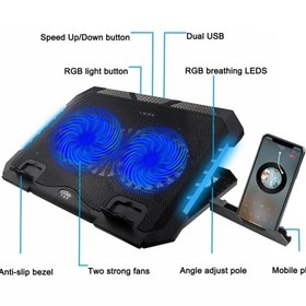 تصویر کول پد گیمینگ S900 Adjustable Height RGB Laptop Cooling Pad Stand Dual USB GAMING S900