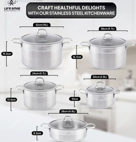 تصویر سرویس قابمه 10 پارچه استیل لایف اسمایل مدل LIFEP12 10 Pcs Stainless Steel Cookware Set with Steam Vent Lid