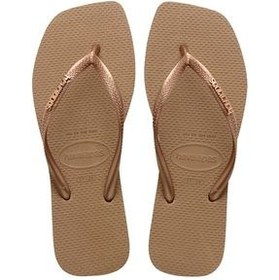 تصویر دمپایی صورتی زنانه چرخش انگشت فلزی آرم مربع Havaianas 