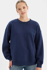 تصویر سویشرت ضخیم یقه ی بزرگ Fit Fit Crew Y1346az23wn برند Defacto ( دفکتو ) به رنگ آبی سرمه ای در دسته سویشرت و هودی زنانه 