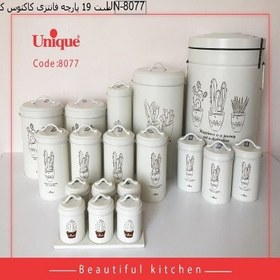 تصویر ست 19 پارچه فانتزی کاکتوس کرم درب فلزی با جای ادویه یونیک مدل UN 8077 