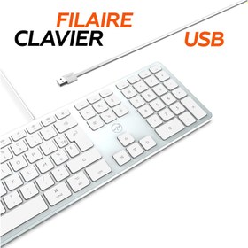 تصویر کیبورد برای مک اپل مدل Clavier Filaire Design Touch Pour Mac FR, سفید، نقره ای 