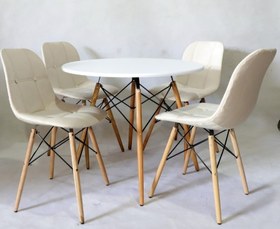 تصویر میز و صندلی ناهارخوری - زرد / سفید 