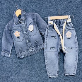 تصویر کت و شلوار لی دخترونه مدل گل_1872 