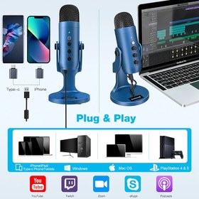 تصویر میکروفون برند Zealsound مدل K66 ZealSound USB Microphone, Gaming Condenser Microphone for Phone/Laptop/PC/PS4/5/Computer, Mic with Gain Knob, LED Mute, Monitor Volume Adjustment, Stand Base