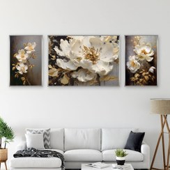 تصویر تابلو دکوراتیو گل پی‌اُنی سایز ۱۲۰/۸۰ و ۲ عدد ۶۰/۸۰ 