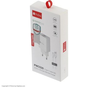 تصویر شارژر دیواری 18 وات پرووان مدل PWC520 به همراه کابل تبدیل USB-C سفید شارژر موبایل پرووان