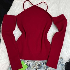 تصویر کراپ آف‌شولدر ریب با بند ضربدری – مدل Lina 