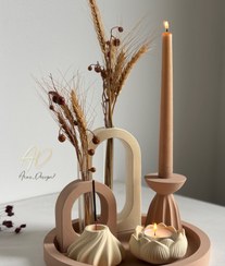 تصویر ست دکوری و تزیینی جلو مبلی کرم- قهوه ای 