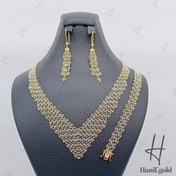 تصویر سرویس طلای زنانه ، دو رنگ زرد و سفید ، بافتنی تک رج ( سرویس شال) 