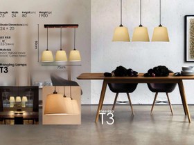 تصویر چراغ آویز خطی 3 شعله مسینا T3 Pendant lamp T3