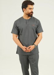 تصویر ست اسکراب آستین کوتاه یقه گرد طوسی 