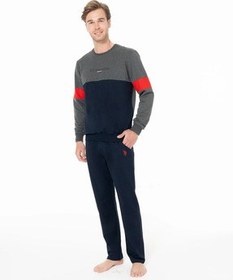 تصویر ست پیژامه مردانه مجموعه لباس خواب مردان پنبه مخلوط یقه دوچرخه آستین بلند جیب بازوها با لاستیک آنتراسیت U.S. Polo Assn. 