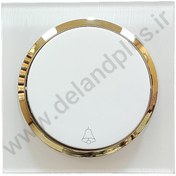 تصویر کلید و پریز آدا پلکسی سفید زه طلایی دلند (مکانیزم+قاب+زه) / شاسی زنگ 