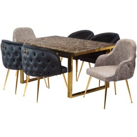 تصویر میز و صندلی ناهارخوری شش نفره مدل Deniz01 - چندرنگ(سرمه ای،کرم) 