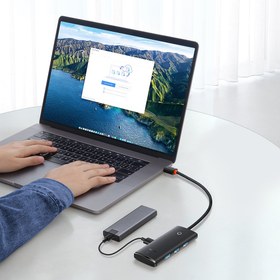 تصویر هاب 4 پورت USB 3.0 باسئوس مدل BS-OH015 اتصال با کابل تایپ سی 